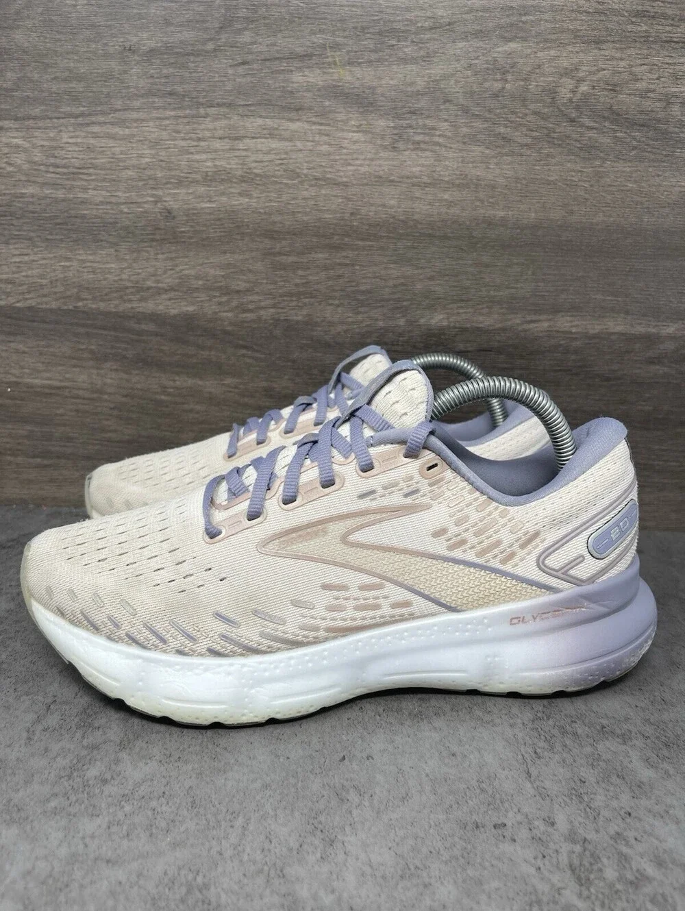 Brooks Glycerin 20 Beige Purple Womens Size 9 Running Walking Shoes 1203691B512